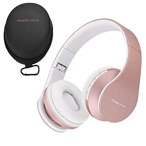 PowerLocus Wireless Bluetooth Over-Ear Stereo Foldable Headphones, Wired Headsets with Built-in Microphone for iPhone, Samsung, LG, iPad (Rose Gold) - 1