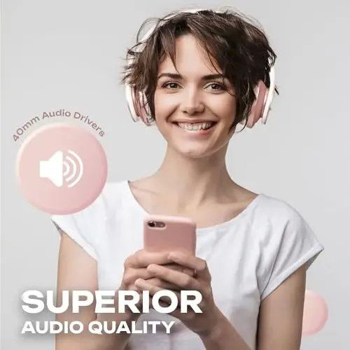 PowerLocus Wireless Bluetooth Over-Ear Stereo Foldable Headphones, Wired Headsets with Built-in Microphone for iPhone, Samsung, LG, iPad (Rose Gold) - 3