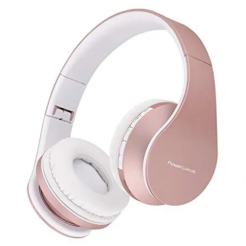 PowerLocus Wireless Bluetooth Over-Ear Stereo Foldable Headphones, Wired Headsets with Built-in Microphone for iPhone, Samsung, LG, iPad (Rose Gold) - 4