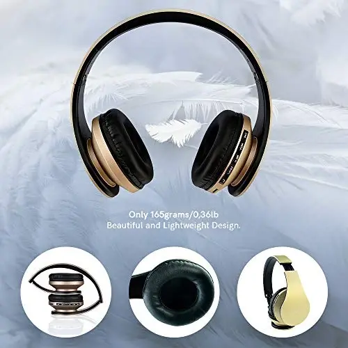 PowerLocus Wireless Bluetooth Over-Ear Stereo Foldable Headphones, Wired Headsets Rechargeable with Built-in Microphone for iPhone, Samsung, LG, iPad (Gold) - 3