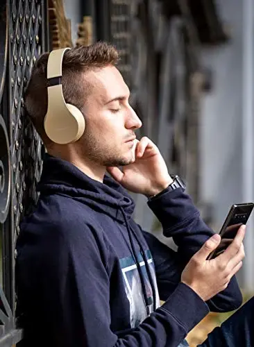 PowerLocus Wireless Bluetooth Over-Ear Stereo Foldable Headphones, Wired Headsets Rechargeable with Built-in Microphone for iPhone, Samsung, LG, iPad (Gold) - 4