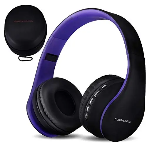 PowerLocus Wireless Bluetooth Over-Ear Stereo Foldable Headphones, Wired Headsets Rechargeable with Built-in Microphone for iPhone, Samsung, LG, iPad (Purple) - 1