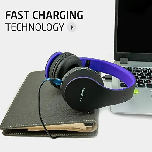 PowerLocus Wireless Bluetooth Over-Ear Stereo Foldable Headphones, Wired Headsets Rechargeable with Built-in Microphone for iPhone, Samsung, LG, iPad (Purple) - 2
