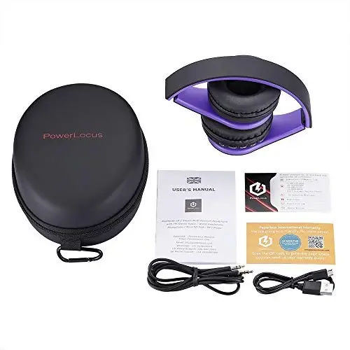 PowerLocus Wireless Bluetooth Over-Ear Stereo Foldable Headphones, Wired Headsets Rechargeable with Built-in Microphone for iPhone, Samsung, LG, iPad (Purple) - 5