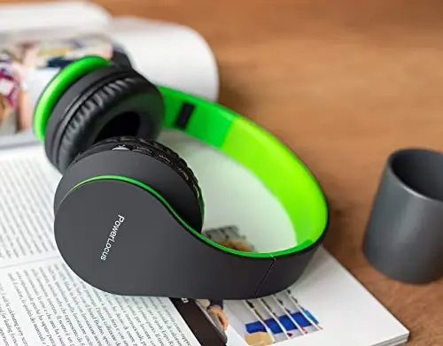 PowerLocus Wireless Bluetooth Over-Ear Stereo Foldable Headphones, Wired Headsets Rechargeable with Built-in Microphone for iPhone, Samsung, LG, iPad (Black/Green) - 6