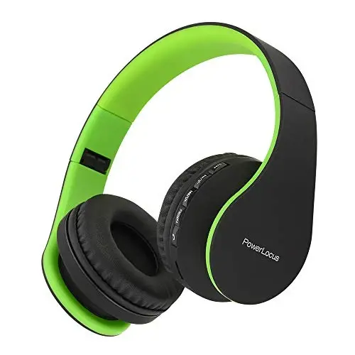 PowerLocus Wireless Bluetooth Over-Ear Stereo Foldable Headphones, Wired Headsets Rechargeable with Built-in Microphone for iPhone, Samsung, LG, iPad (Black/Green) - 1