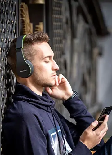 PowerLocus Wireless Bluetooth Over-Ear Stereo Foldable Headphones, Wired Headsets Rechargeable with Built-in Microphone for iPhone, Samsung, LG, iPad (Black/Green) - 2
