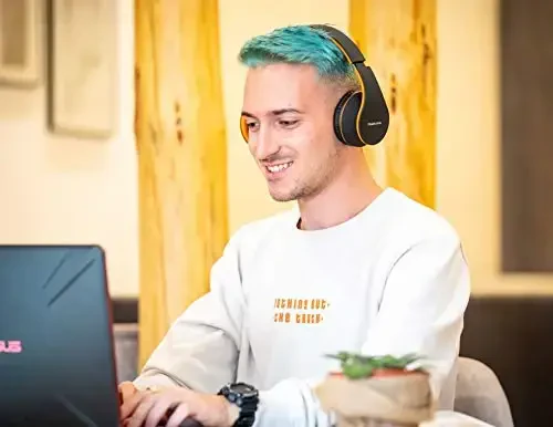 PowerLocus Wireless Bluetooth Over-Ear Stereo Foldable Headphones, Wired Headsets Rechargeable with Built-in Microphone for iPhone, Samsung, LG, iPad (Orange) - 4