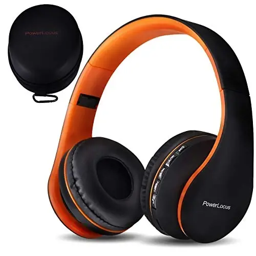 PowerLocus Wireless Bluetooth Over-Ear Stereo Foldable Headphones, Wired Headsets Rechargeable with Built-in Microphone for iPhone, Samsung, LG, iPad (Orange) - POWERLOCUS