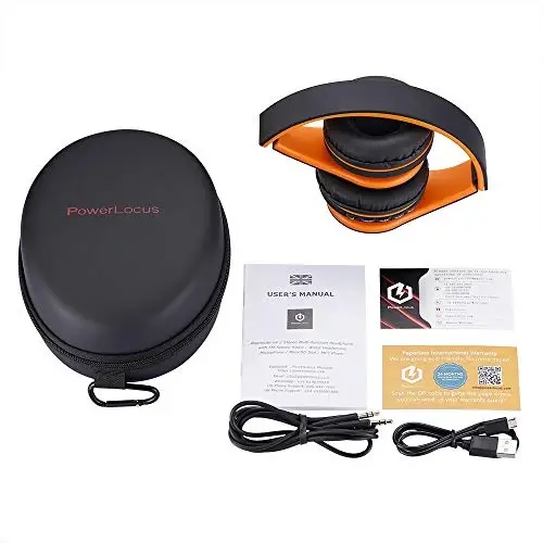 PowerLocus Wireless Bluetooth Over-Ear Stereo Foldable Headphones, Wired Headsets Rechargeable with Built-in Microphone for iPhone, Samsung, LG, iPad (Orange) - 5