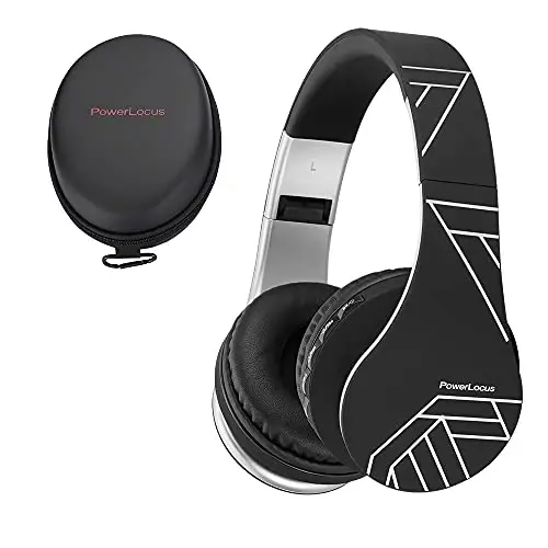 PowerLocus Wireless Bluetooth Over-Ear Stereo Foldable Headphones, Wired Headsets Rechargeable with Built-in Microphone for iPhone, Samsung, LG, iPad (Black/Silver) - POWERLOCUS