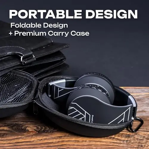 PowerLocus Wireless Bluetooth Over-Ear Stereo Foldable Headphones, Wired Headsets Rechargeable with Built-in Microphone for iPhone, Samsung, LG, iPad (Black/Silver) - 3