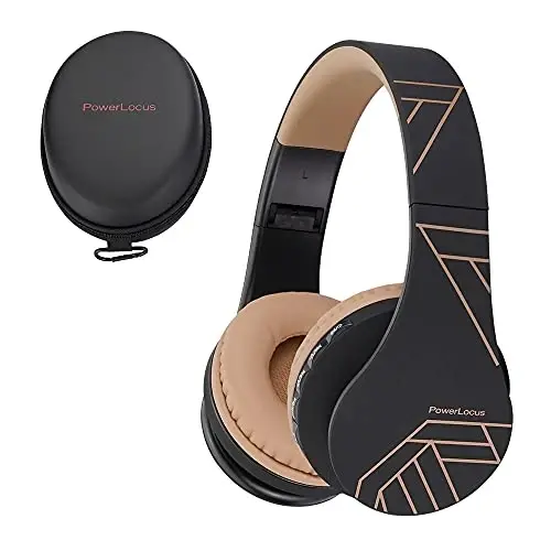 PowerLocus Wireless Bluetooth Over-Ear Stereo Foldable Headphones, Wired Headsets Rechargeable with Built-in Microphone for iPhone, Samsung, LG, iPad (Black/Brown) - 1
