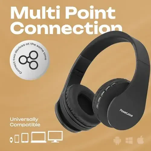 PowerLocus Simsiz Bluetooth Quloq ustidagi Stereo Buklanadigan Eshitish vositalari, iPhone, Samsung, LG, iPad uchun o'rnatilgan mikrofonli simli qayta zaryadlanuvchi eshitish vositalari (qora) - 6
