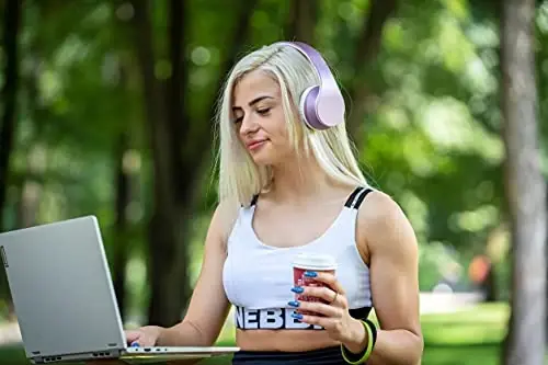 PowerLocus Simsiz Bluetooth Quloq ustidagi Stereo Katlanadigan Eshitish vositalari, iPhone, Samsung, LG, iPad uchun o'rnatilgan mikrofonli simli qayta zaryadlanuvchi eshitish vositalari (Binafsha/Oq) - 3