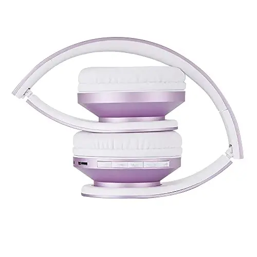 PowerLocus Simsiz Bluetooth Quloq ustidagi Stereo Katlanadigan Eshitish vositalari, iPhone, Samsung, LG, iPad uchun o'rnatilgan mikrofonli simli qayta zaryadlanuvchi eshitish vositalari (Binafsha/Oq) - 5