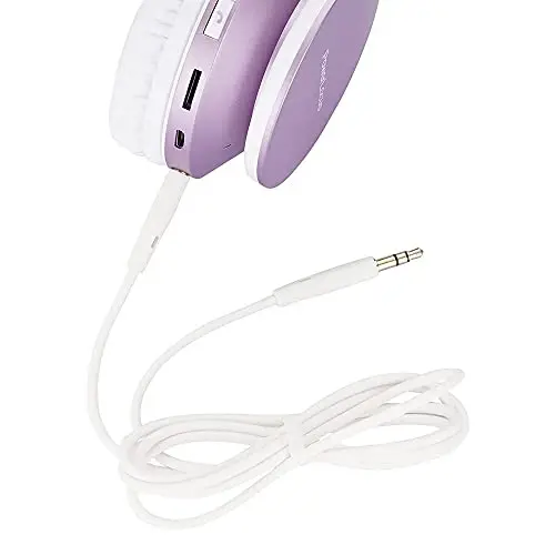 PowerLocus Simsiz Bluetooth Quloq ustidagi Stereo Katlanadigan Eshitish vositalari, iPhone, Samsung, LG, iPad uchun o'rnatilgan mikrofonli simli qayta zaryadlanuvchi eshitish vositalari (Binafsha/Oq) - 6