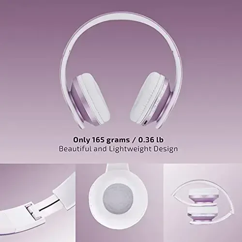 PowerLocus simsiz Bluetooth quloqchinlari, simli garnituralar, iPhone, Samsung, LG, iPad uchun oʻrnatilgan mikrofon bilan qayta zaryadlanuvchi (binafsha/oq) - 4