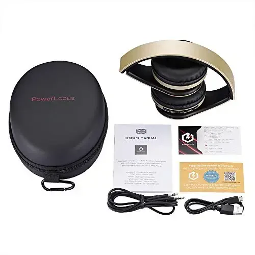 PowerLocus simsiz Bluetooth quloqchinlari, simli naushniklar, iPhone, Samsung, LG, iPad uchun o'rnatilgan mikrofonli qayta zaryadlanuvchi (oltin) - 5