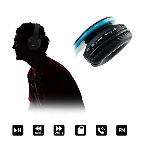 PowerLocus Simsiz Bluetooth Quloqchinlari Stereo Yig'iladigan Eshitish vositalari, iPhone, Samsung, LG, iPad uchun O'rnatilgan Mikrofonli Simli гарнитура (Qora/Ko'k) - 4