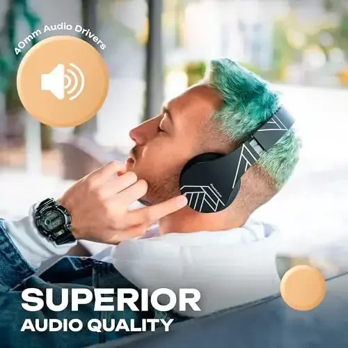 PowerLocus Wireless Bluetooth Over-Ear Stereo Foldable Headphones, Wired Headsets Rechargeable with Built-in Microphone for iPhone, Samsung, LG, iPad (Black/Silver) - 6