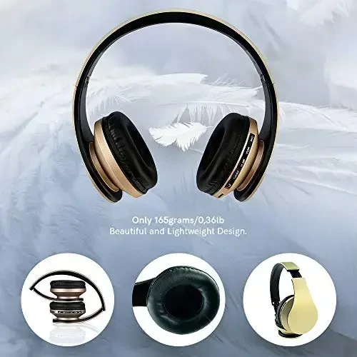 PowerLocus Wireless Bluetooth Over-Ear Stereo Foldable Headphones, Wired Headsets Rechargeable with Built-in Microphone for iPhone, Samsung, LG, iPad (Gold) - 3