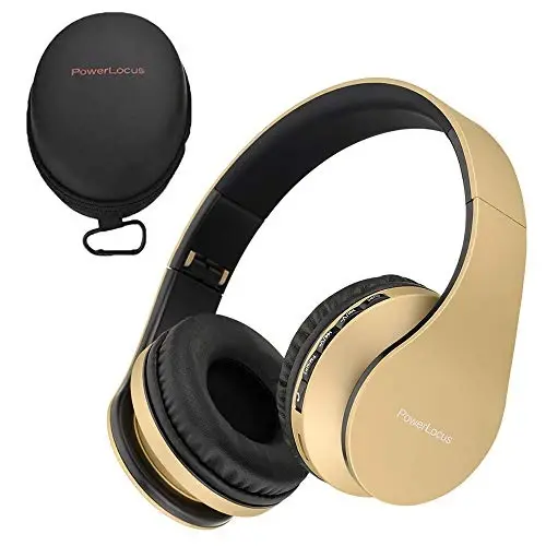 PowerLocus Wireless Bluetooth Over-Ear Stereo Foldable Headphones, Wired Headsets Rechargeable with Built-in Microphone for iPhone, Samsung, LG, iPad (Gold) - 1