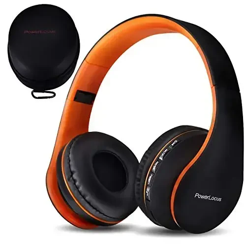 PowerLocus Wireless Bluetooth Over-Ear Stereo Foldable Headphones, Wired Headsets Rechargeable with Built-in Microphone for iPhone, Samsung, LG, iPad (Orange) 