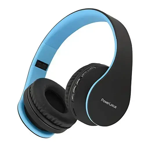 PowerLocus Wireless Bluetooth Over-Ear Stereo Foldable Headphones, Wired Headsets with Built-in Microphone for iPhone, Samsung, LG, iPad (Black/Blue) - POWERLOCUS
