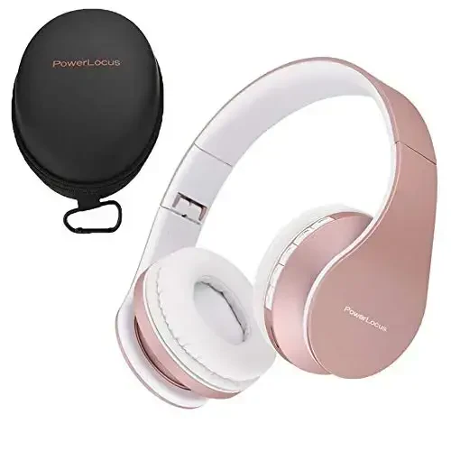 PowerLocus Wireless Bluetooth Over-Ear Stereo Foldable Headphones, Wired Headsets with Built-in Microphone for iPhone, Samsung, LG, iPad (Rose Gold) 