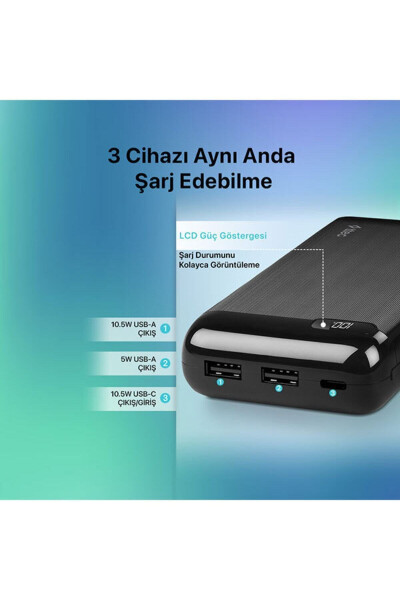 PowerSlim LCD 20.000 mAh Ko'chma Zaryadlovchi Qurilma / Powerbank USB-C Kirish/Chiqish - 3