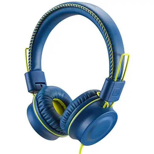 POWMEE M2 Bolalar Uchun Simli Quloqchinlar Bolalar Uchun, Katlanadigan Sozlanadigan Stereo Chaqalmashmas, 3.5MM Jak Simli Quloq Usti Quloqchin Bolalar/O'smirlar/Qizlar/Maktab/Kindle/Samolyot/Samolyot/ (Ko'k) - POWMEE