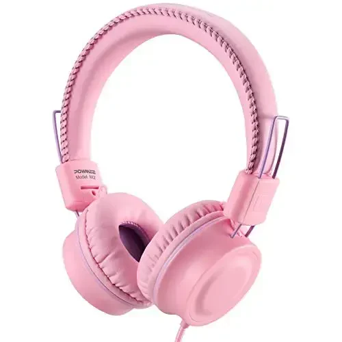 POWMEE M2 Kids Headphones Wired Headphone for Kids,Foldable Adjustable Stereo Tangle-Free,3.5MM Jack Wire Cord On-Ear Headphone for Children/Teens/Girls/School/Kindle/Airplane/Plane/ (Pink) - 1