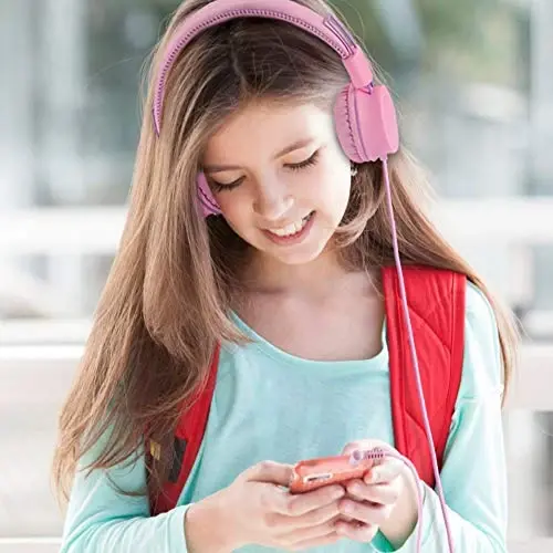 POWMEE M2 Kids Headphones Wired Headphone for Kids,Foldable Adjustable Stereo Tangle-Free,3.5MM Jack Wire Cord On-Ear Headphone for Children/Teens/Girls/School/Kindle/Airplane/Plane/ (Pink) - 6