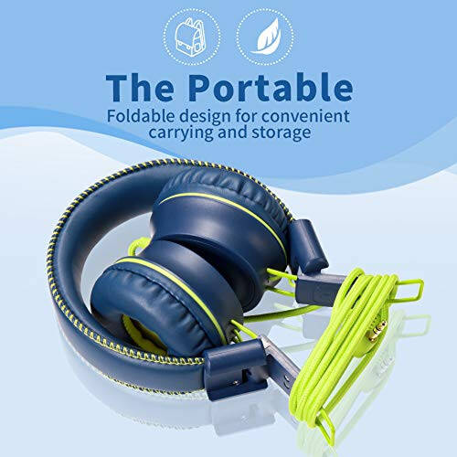 POWMEE M2 Kids Headphones Wired Headphone for Kids, Foldable Adjustable Stereo Tangle-Free, 3.5MM Jack Wire Cord On-Ear Headphone for Children/Teens/Girls/School/Kindle/Airplane/Plane/ (Blue) - 4