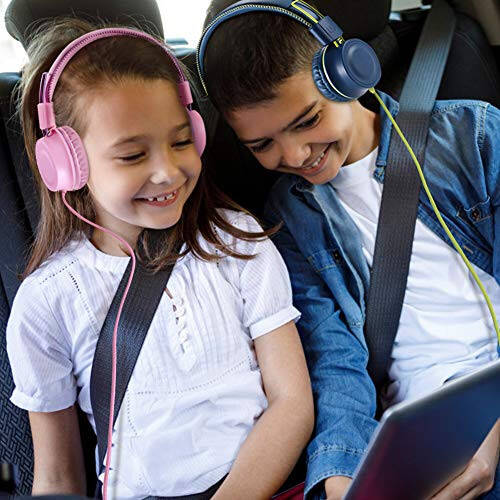 POWMEE M2 Kids Headphones Wired Headphone for Kids, Foldable Adjustable Stereo Tangle-Free, 3.5MM Jack Wire Cord On-Ear Headphone for Children/Teens/Girls/School/Kindle/Airplane/Plane/ (Blue) - 6