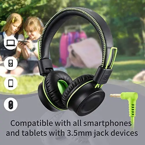 POWMEE M2 Kids naushniklari bolalar uchun simli naushnik, buklanadigan sozlanishi stereo chigallashmaydigan, 3,5 mm jack simli simli quloqchinlar bolalar/o'smirlar/qizlar/maktab/Kindle/samolyot/samolyot uchun (qora) - 3