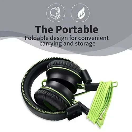 POWMEE M2 Kids naushniklari bolalar uchun simli naushnik, buklanadigan sozlanishi stereo chigallashmaydigan, 3,5 mm jack simli simli quloqchinlar bolalar/o'smirlar/qizlar/maktab/Kindle/samolyot/samolyot uchun (qora) - 4