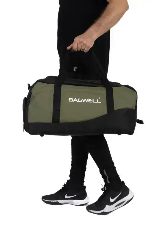 Poyabzal bo'limli sport sayohat va fitnes sumkasi-Xaki - 5