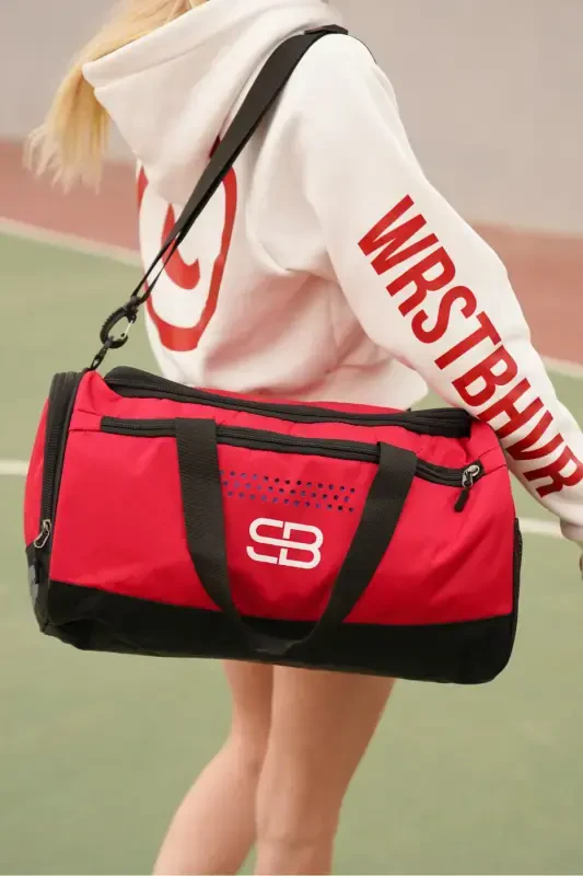 Poyabzal Ko'zli O'rta Bo'yli Unisex Qizil Sport Fitness Va Sayohat Sumkasi-QIZIL - 3