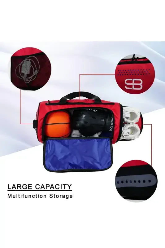 Poyabzal Ko'zli O'rta Bo'yli Unisex Qizil Sport Fitness Va Sayohat Sumkasi-QIZIL - 5