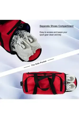 Poyabzal Ko'zli O'rta Bo'yli Unisex Qizil Sport Fitness Va Sayohat Sumkasi-QIZIL - 7