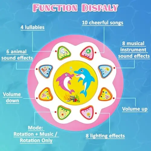 Poycuna Baby Girl Toys 6-12 Oylik Okean Aylanadigan Yoritgichli Musiqali O'yinchoqlar Qorin Vaqti Go'dak O'yinchoqlari 3-6 12-18 Oylik Qizaloq O'yinchoqlari 1 2 Yosh (Pushti) - 3