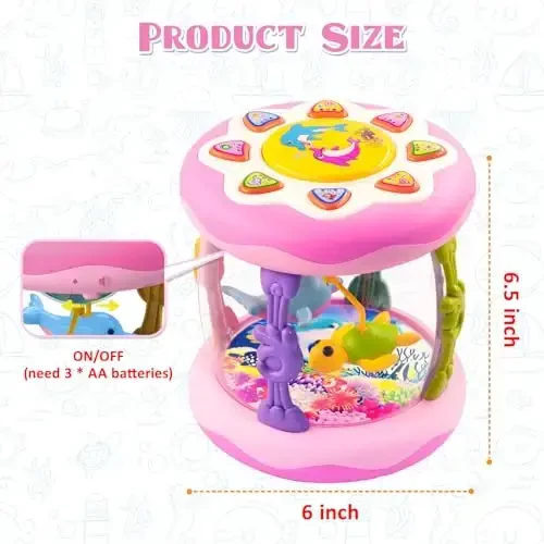 Poycuna Baby Girl Toys 6-12 Oylik Okean Aylanadigan Yoritgichli Musiqali O'yinchoqlar Qorin Vaqti Go'dak O'yinchoqlari 3-6 12-18 Oylik Qizaloq O'yinchoqlari 1 2 Yosh (Pushti) - 6