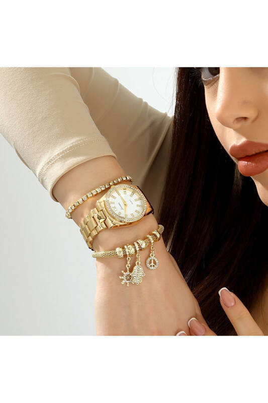 Позолоченные часы и браслет в комплекте Подарок для любимого человека, матери, на день рождения - 4