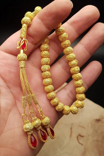 Позолоченный 42,5 гр полностью 1000 пробы серебряные четки Касазие - OTTOTESBİH