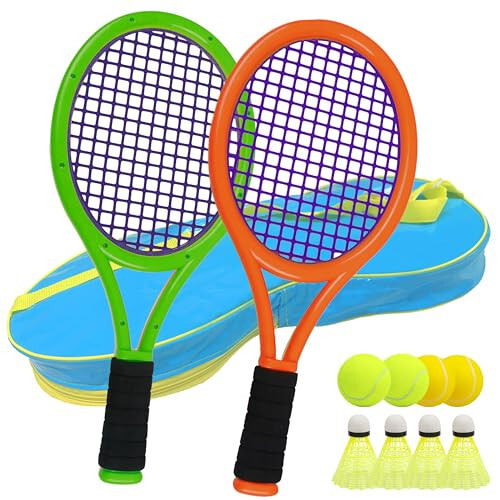 Ppbmocw Çocuk Tenis Raketi Bebek, Çocuk ve 2~15 Yaşındaki Çocuklar İçin, 4 Badmington Topu, 2 Tenis Topu, 2 Köpük Top ve 1 Taşıma Çantası İçeren Bebek Tenis Raketi Seti - 1