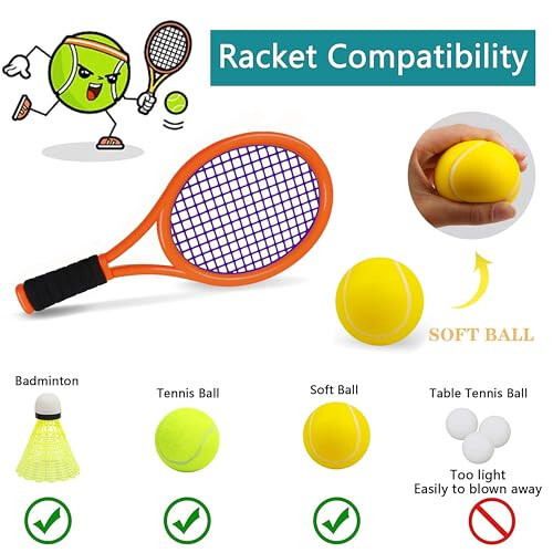 Ppbmocw Kids Tennis Racket for Baby, Child and Kids Age 2~15, Toddler Tennis Racket Set Including 4 Shuttlecocks, 2 Tennis Balls, 2 Foam Balls and 1 Carrying Bag - 5