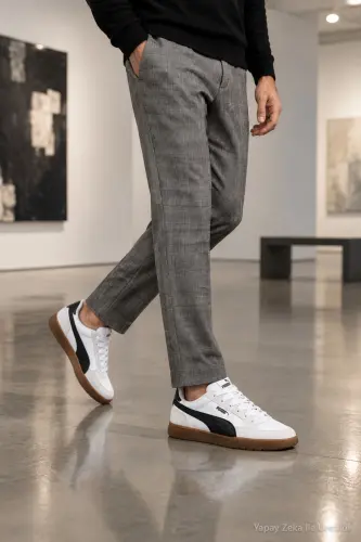 PR-5095 Beyaz Siyah Erkek Casual Sneaker Günlük Rahat Comfort Spor Ayakkabı - Beyaz Siyah-4729 - 1