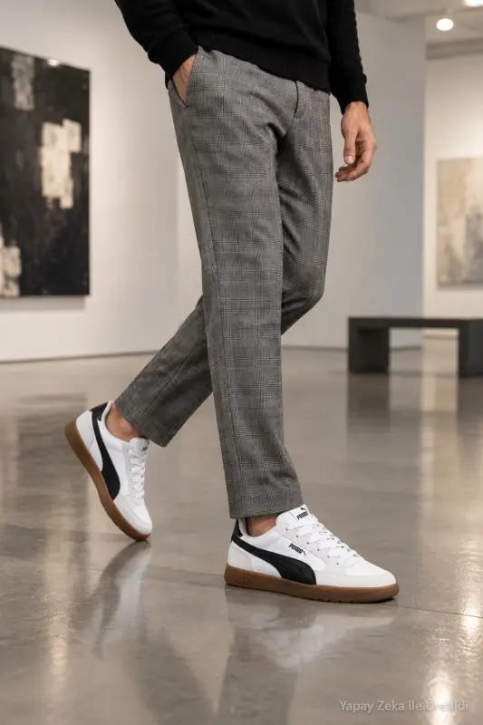 PR-5095 Beyaz Siyah Erkek Casual Sneaker Günlük Rahat Comfort Spor Ayakkabı - Beyaz Siyah-4729 - 1